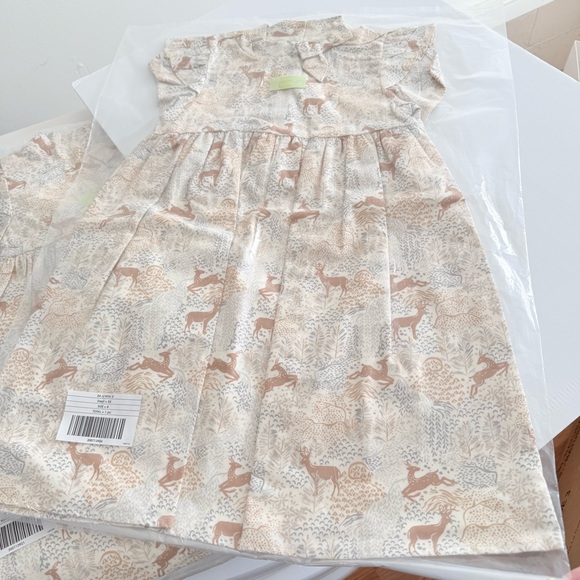 JANIE & JACK CREAM TAN BROWN DEER PRINT LONG SLEEVE TWILL DRESS - Picture 5 of 9